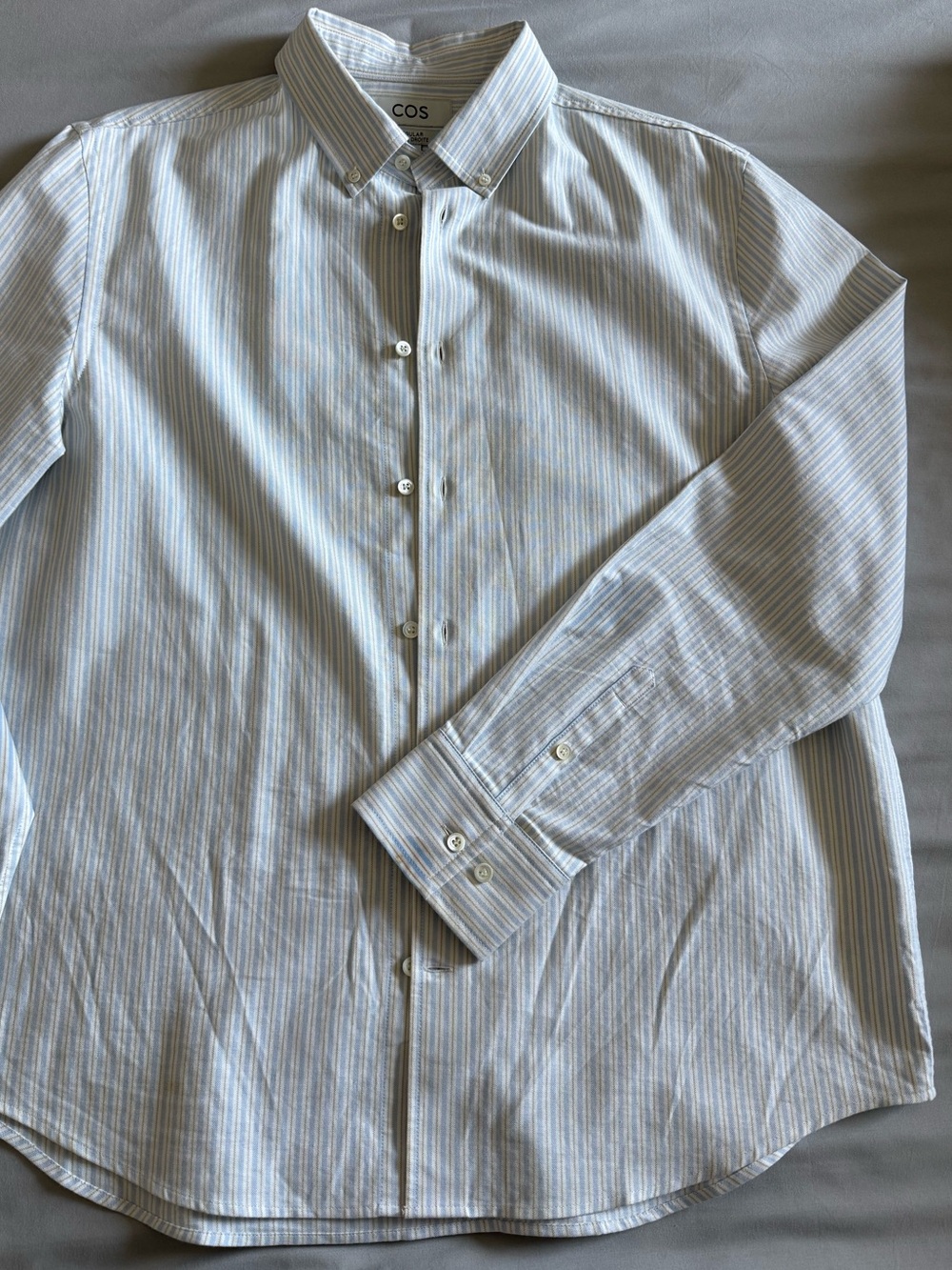 COS Light Blue and White Striped Men's Button-Down Shirt